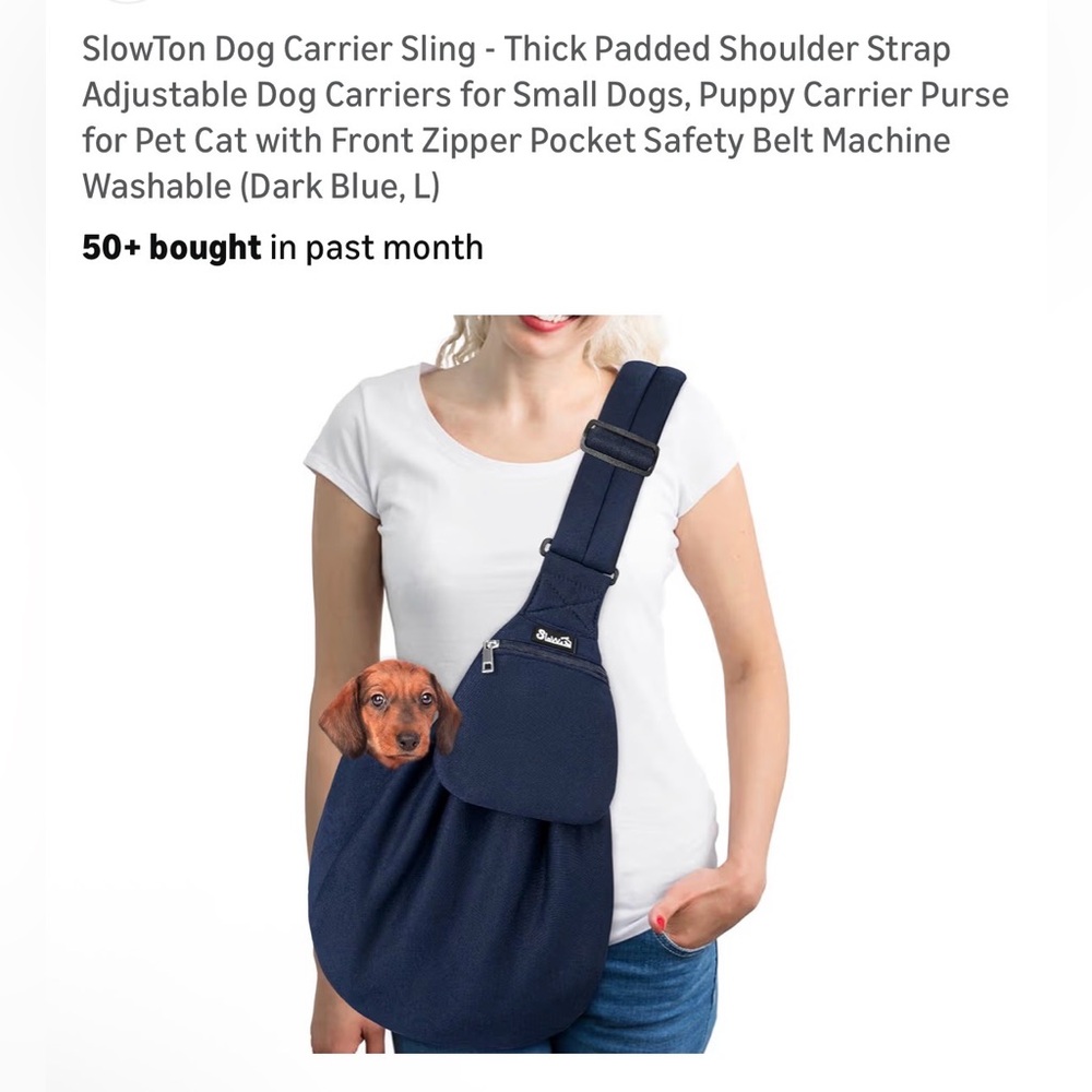 Dark Blue Dog Carrier Sling with Safety Belt